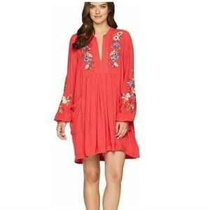 Free People Womens S Red  Mia‎ Gauze Embroidered Mini Dress